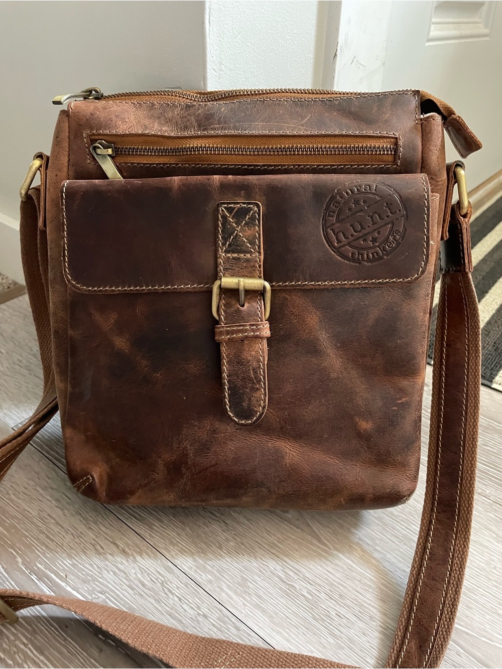 H.U.N.T. Distressed Hunter Genuine Leather Crossbody Bag Rugged